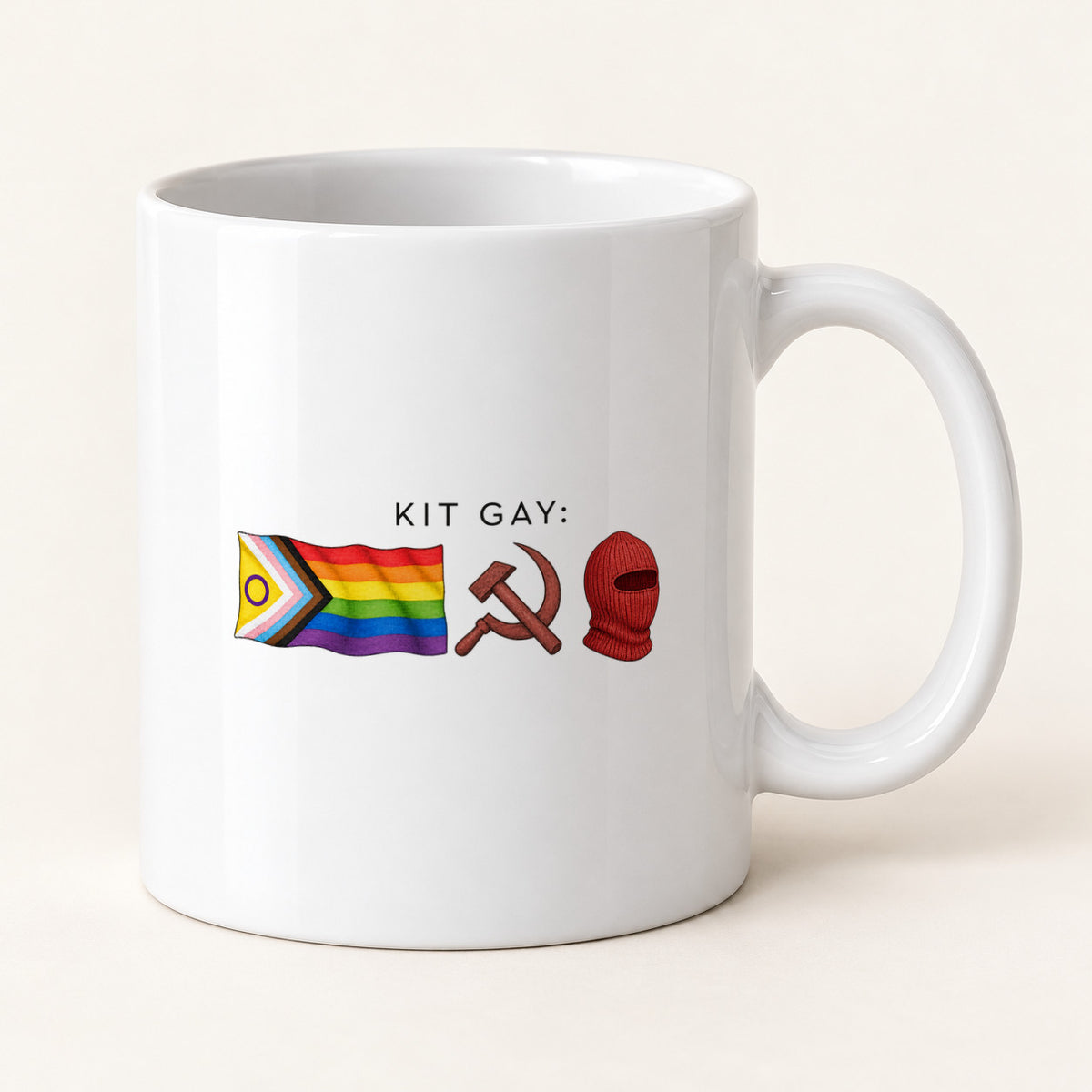 Caneca Kit Gay Light: caneca de frente. Imagem ilustrativa.