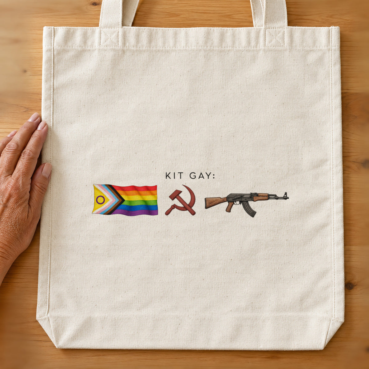 Ecobag Kit Gay Raiz: detalhe da estampa. Imagem ilustrativa.