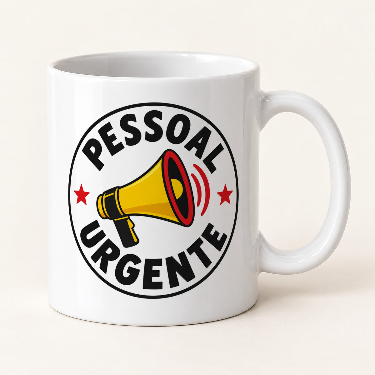 Caneca Pessoal, URGENTE!: caneca de frente. Imagem ilustrativa.