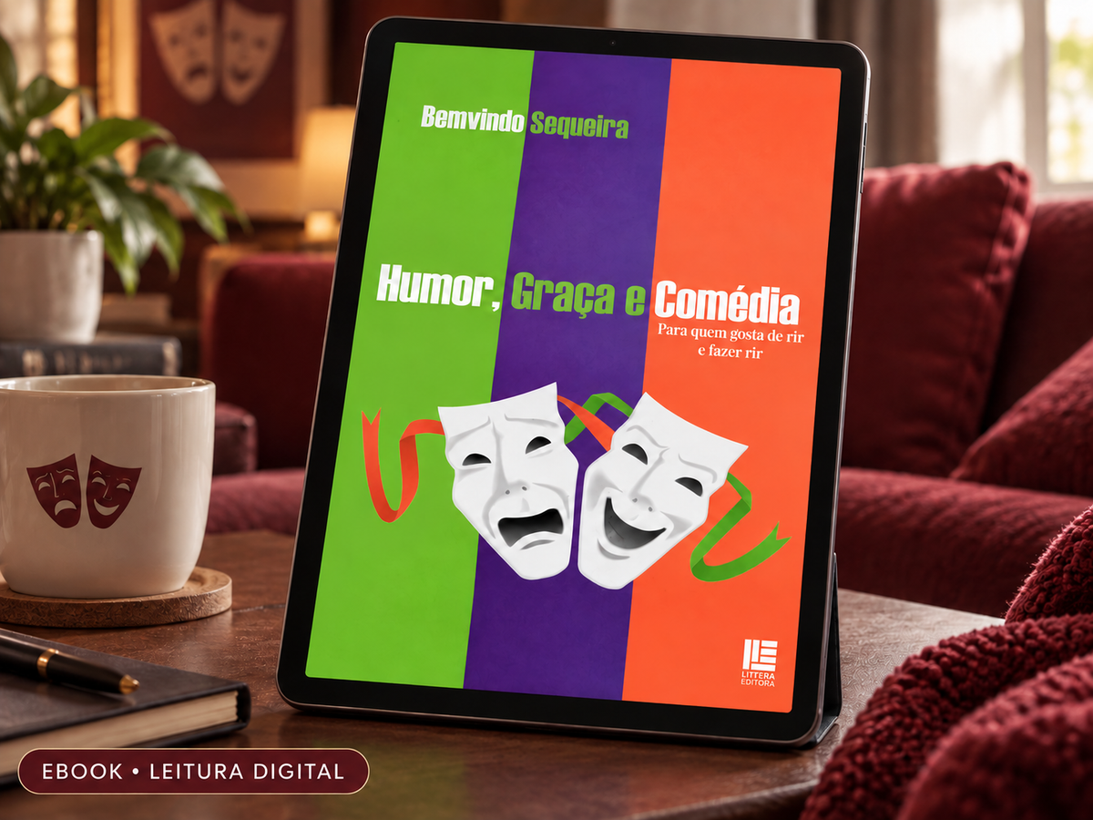 Ebook Humor, Graça e Comédia, de Bemvindo Sequeira, apresentado em um tablet