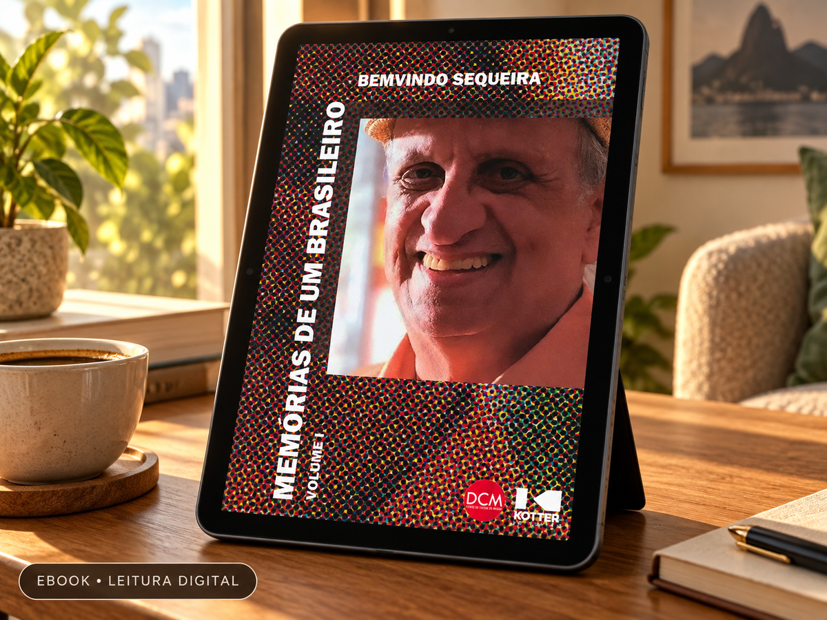 Memórias de um brasileiro, volume I, de Bemvindo Sequeira, apresentado em tablet.